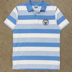 Manchester City F.C Soccer Striped Polo Rugby Shirt Sz Large